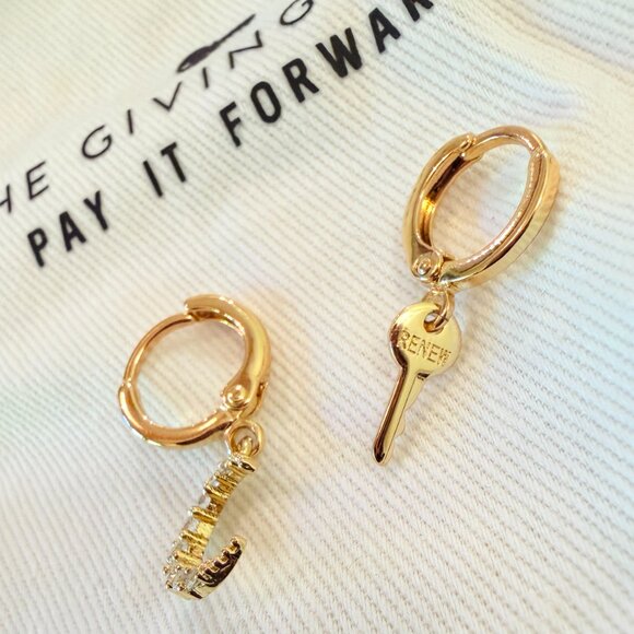 Half Moon & Engraved Key Earrings - Picture 5 of 13